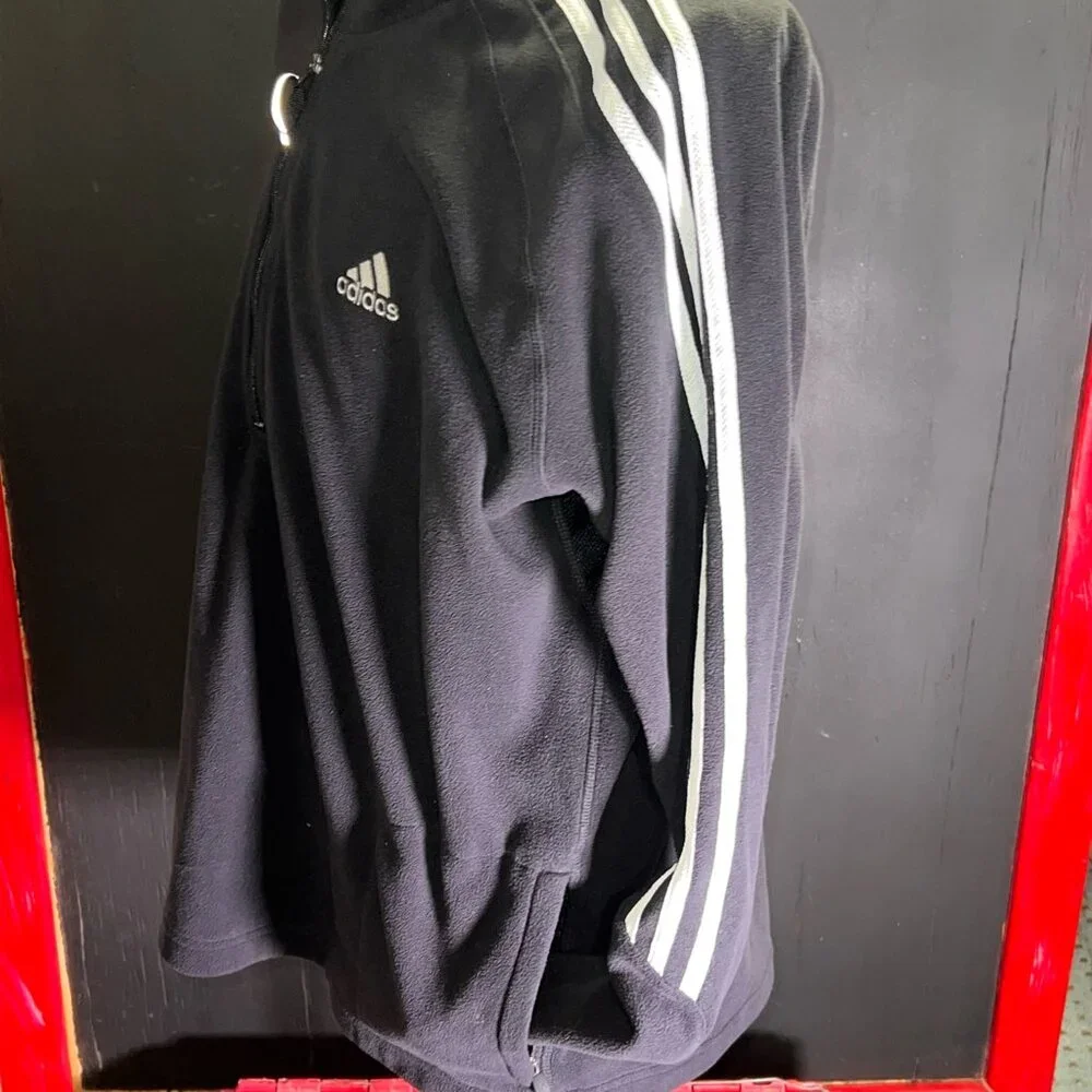Adidas Men Large Black 1/4 Zip Pullover Fleece‎ Stretch Athletic Long Sleeve (Z)